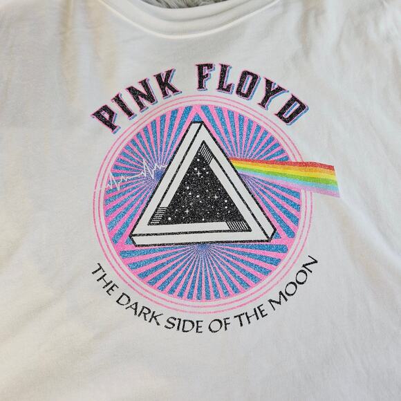 Pink Floyd Dark Side of the Moon T‑Shirt White Crop Graphic Tee XL Grunge Rocker - Picture 3 of 8